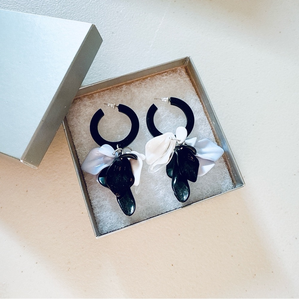 Topshop Black and White Bow Hoop Earrings